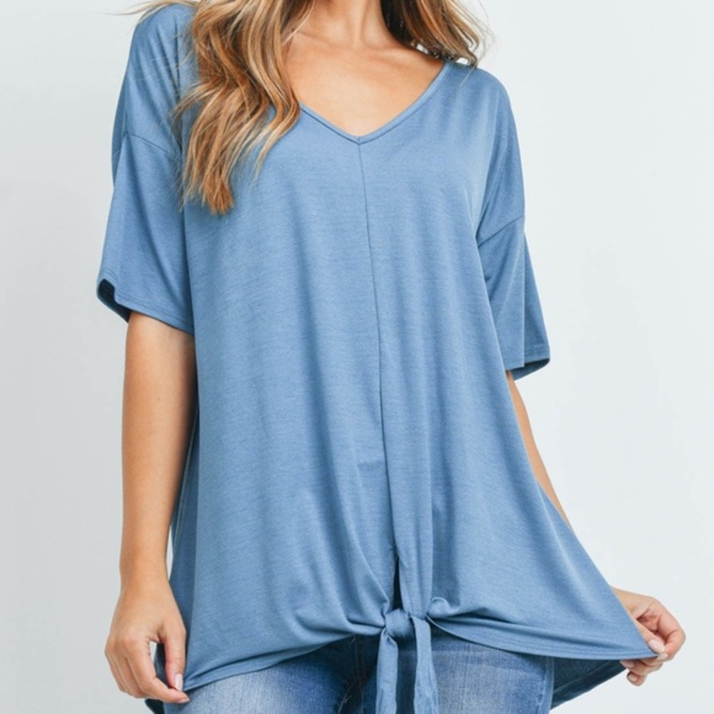 Half Sleeve Tie Hem Top